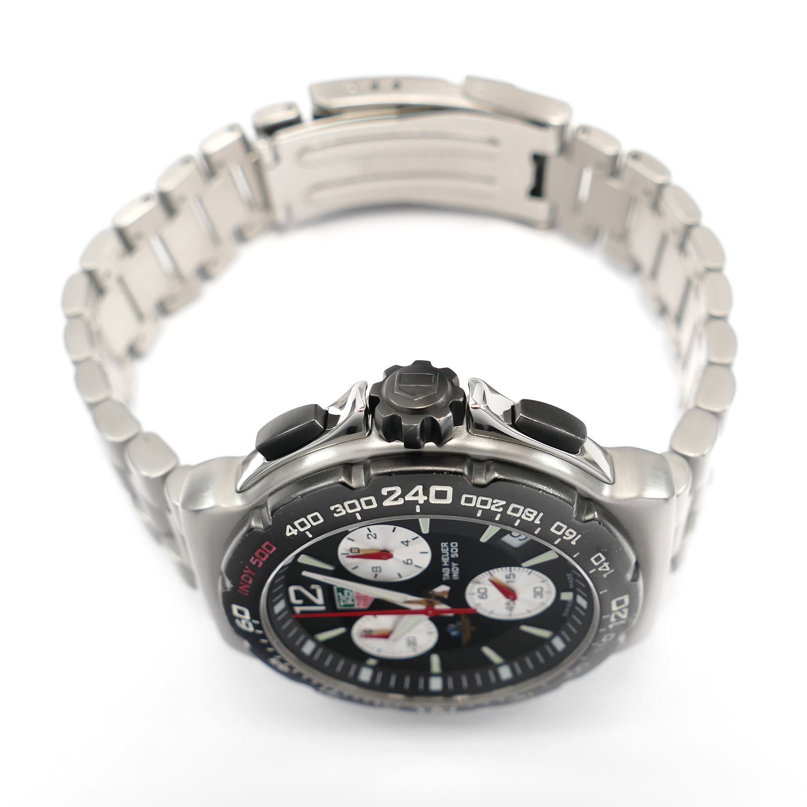 TAG Heuer Indy 500 CAC111A black pvd pushers and screw down crown