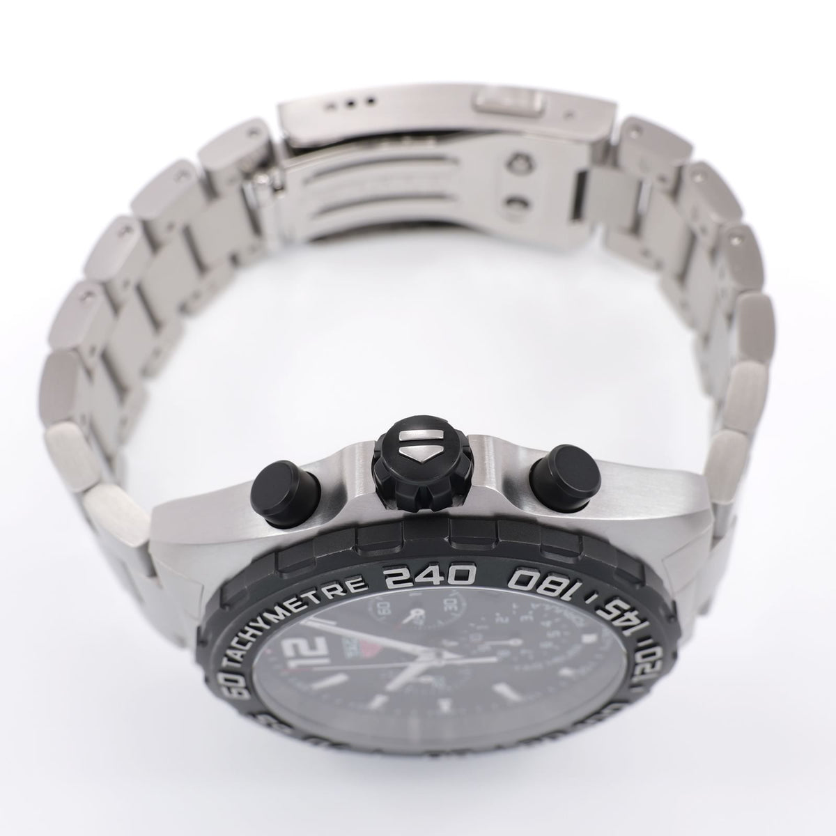 TAG Heuer Formula 1 Chronograph CAZ1010 black PVD pushers and screw down crown