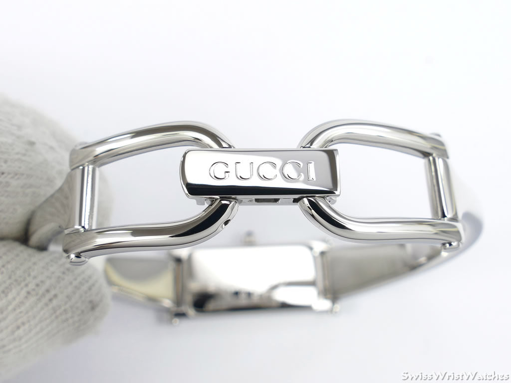 Gucci 1500 L Brown Rectangular Dial on Stainless Steel Bangle YA015539
