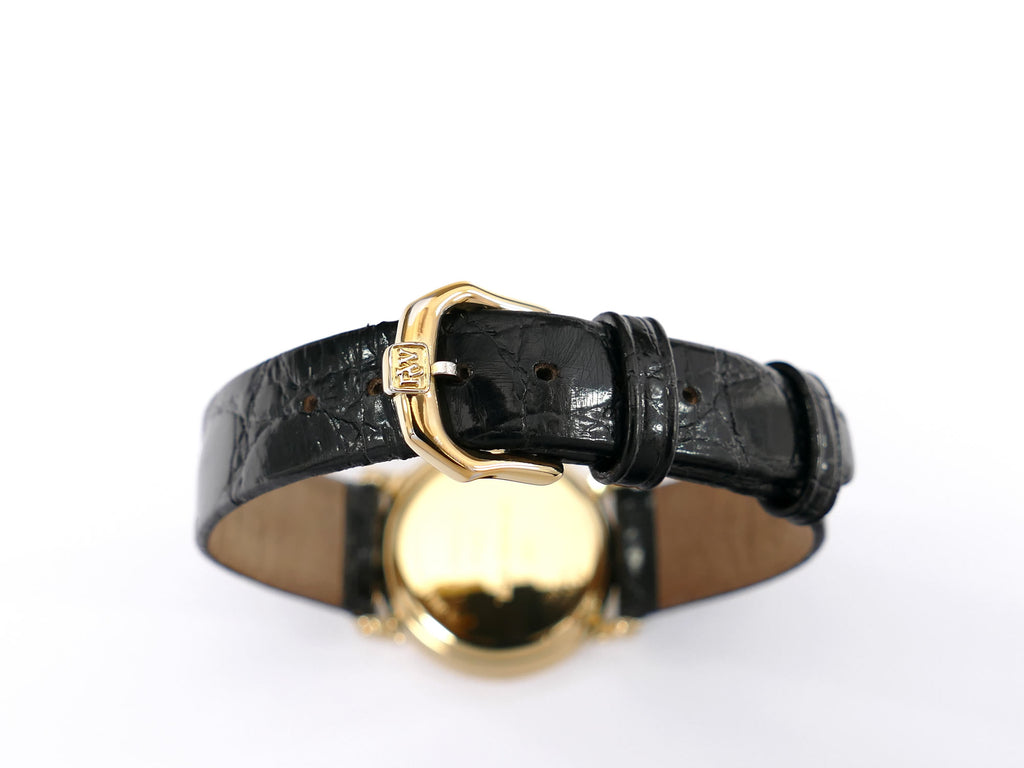 Raymond Weil Traditional 9955 black leather strap with 18k gold plated tang buckle
