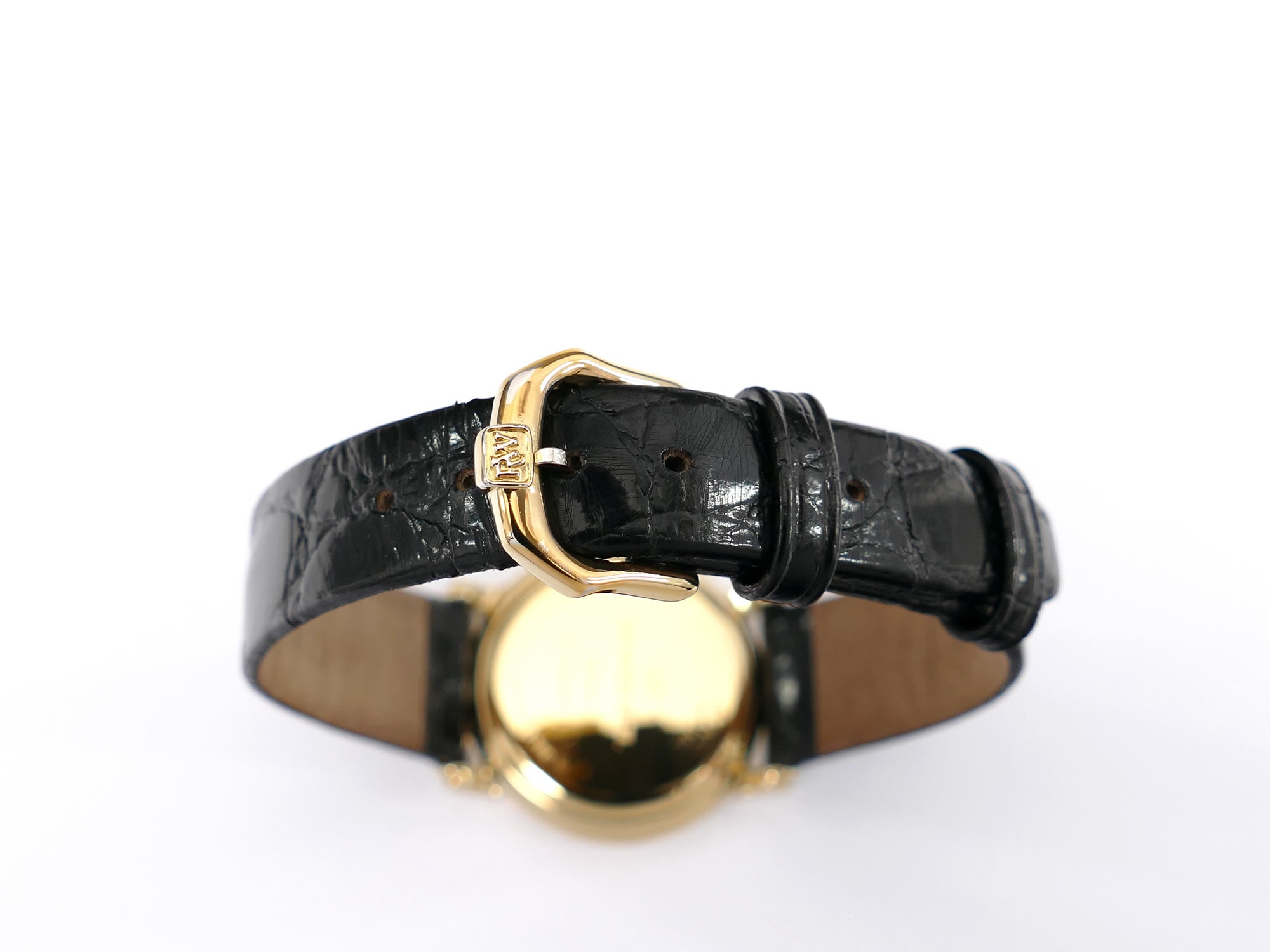 Raymond Weil Traditional 9955 black leather strap with 18k gold plated tang buckle