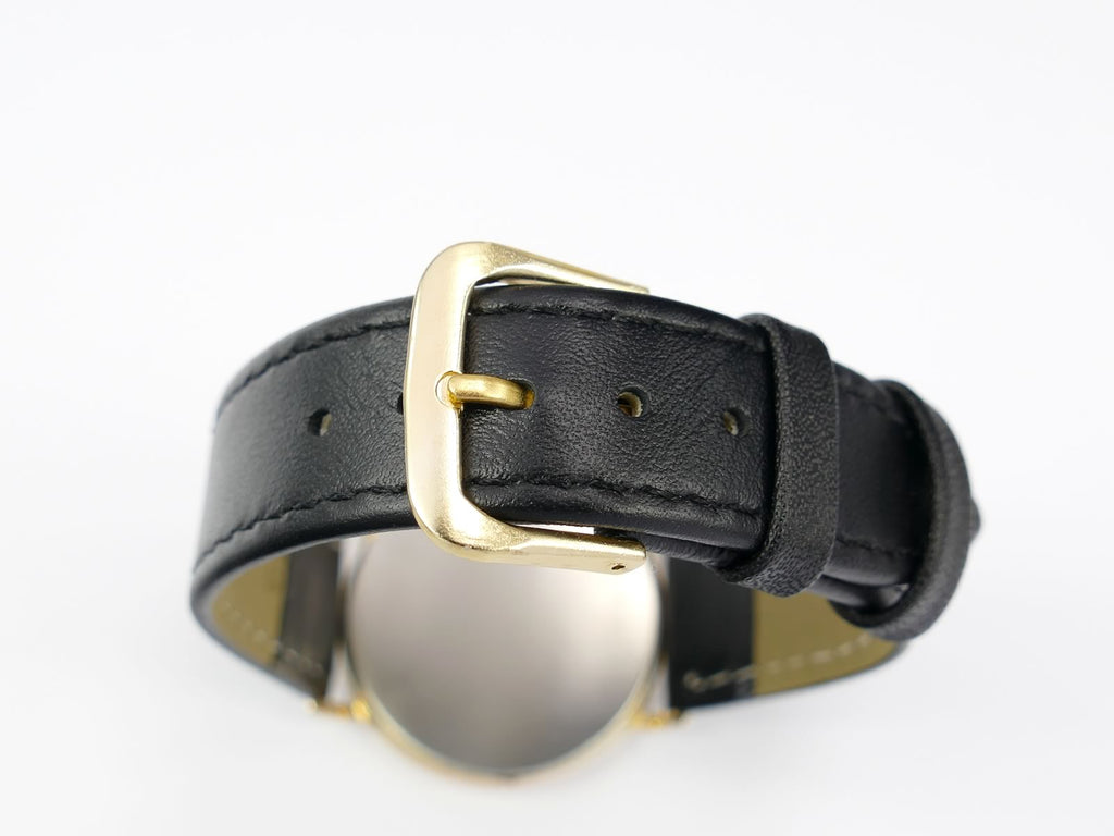 Longines Présence black leather strap with gold buckle
