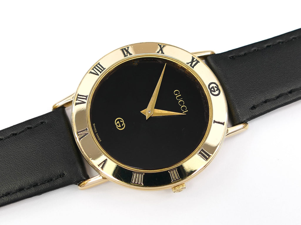 Gucci 3000M 18k Gold Plated Roman Numeral Bezel