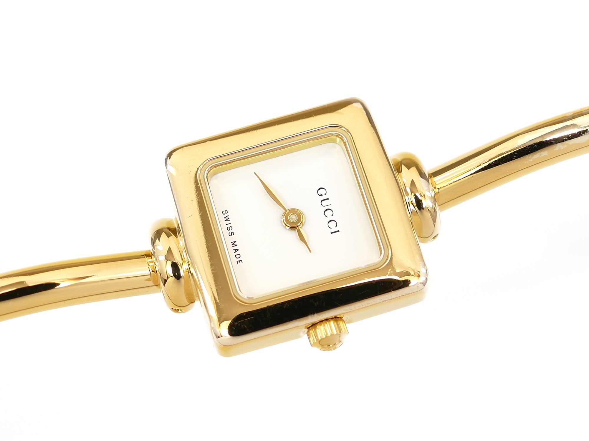 Gucci 1900L Square White Dial on 18k Gold Plated Bangle