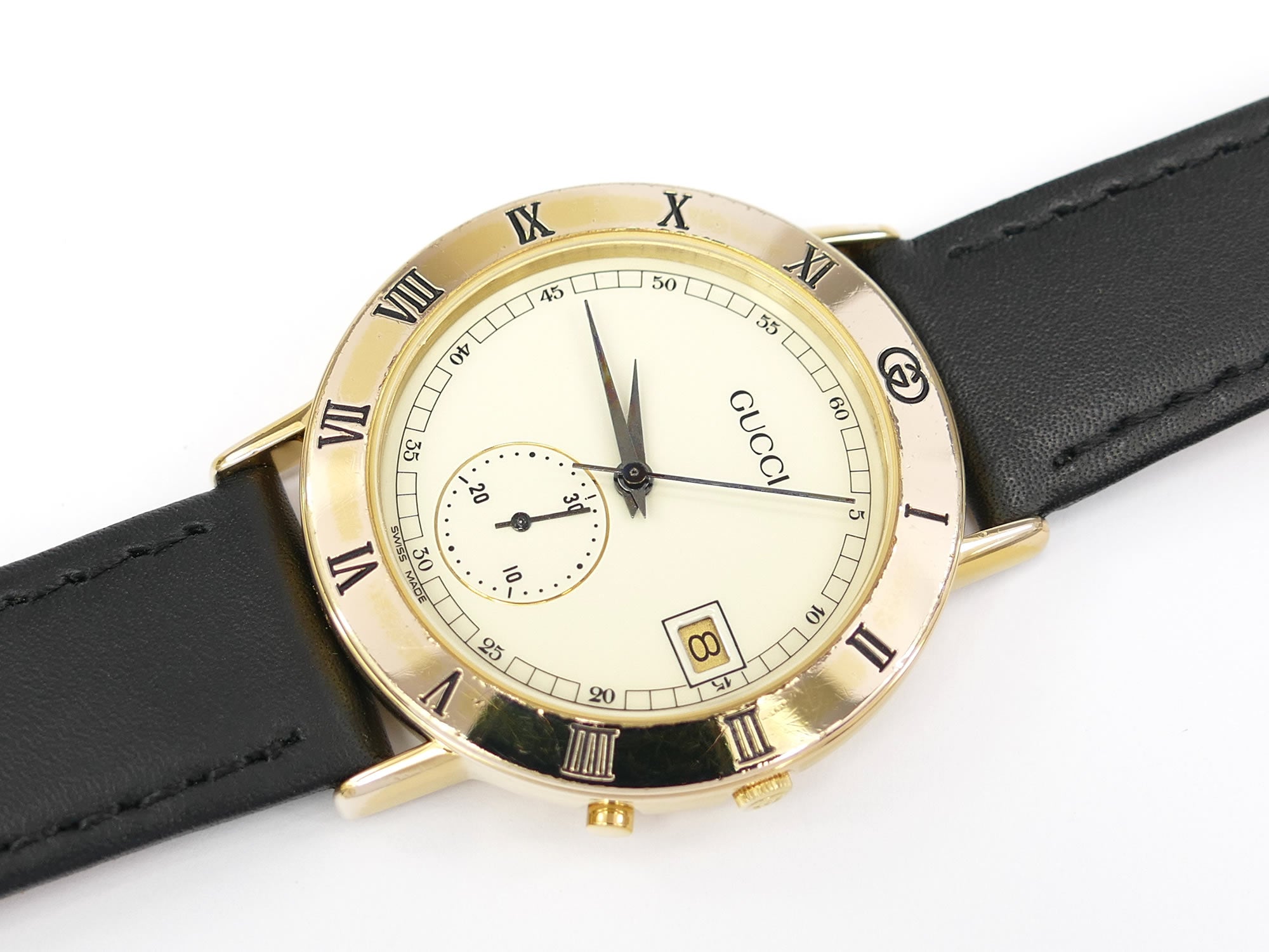 Gucci 3800M Cream Dial 18k Gold Plated Roman Numeral Bezel with Date