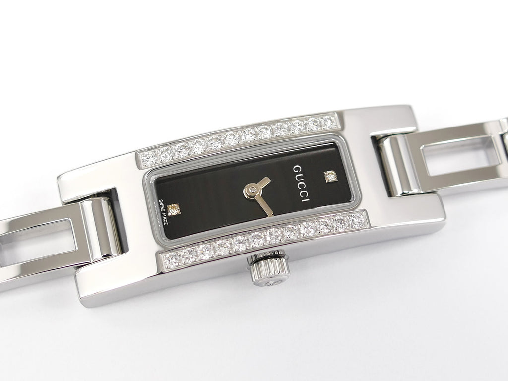 Gucci 3900L Black Rectangular Dial with 26 Diamonds Stainless Steel