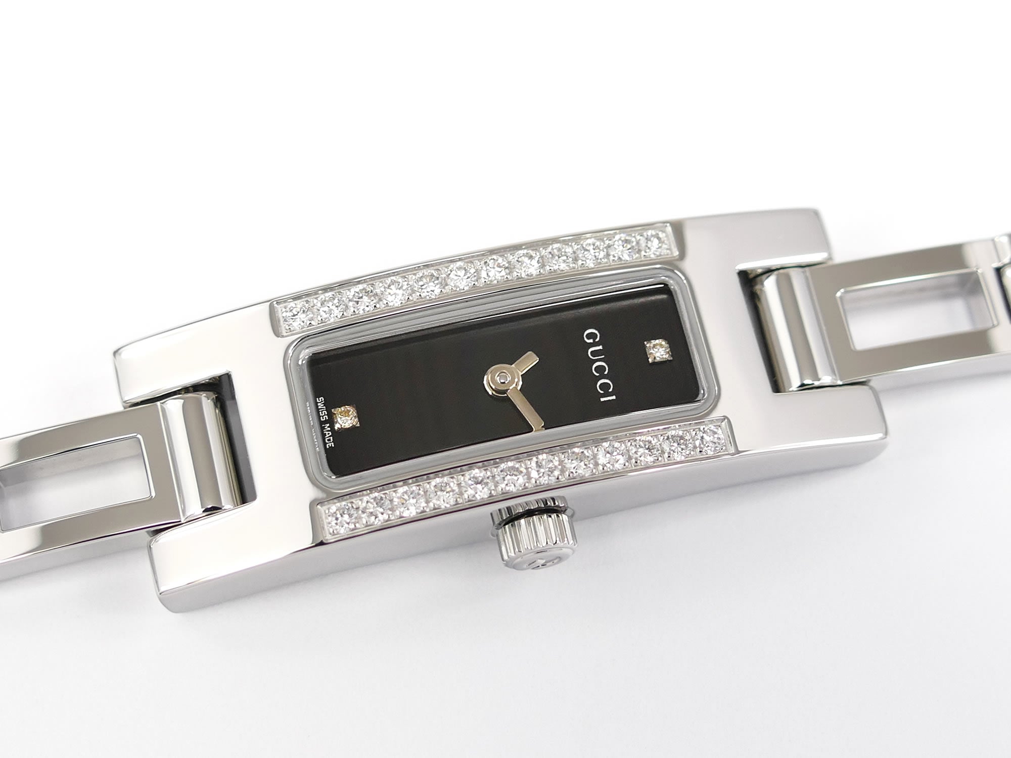 Gucci 3900L Black Rectangular Dial with 26 Diamonds Stainless Steel