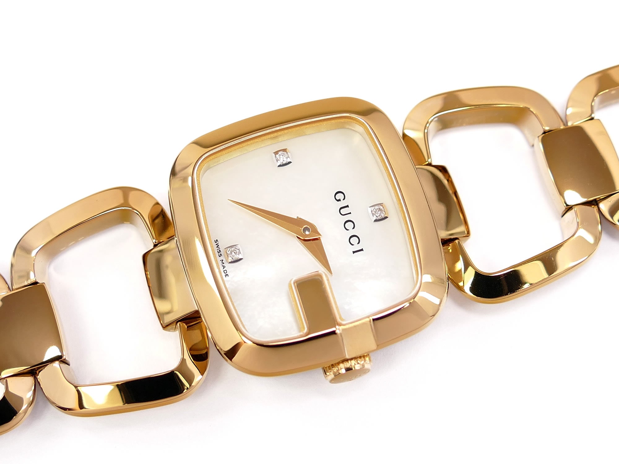 Gucci G 125.5 White Mother of Pearl Dial with 3 Diamonds & Rose Gold PVD