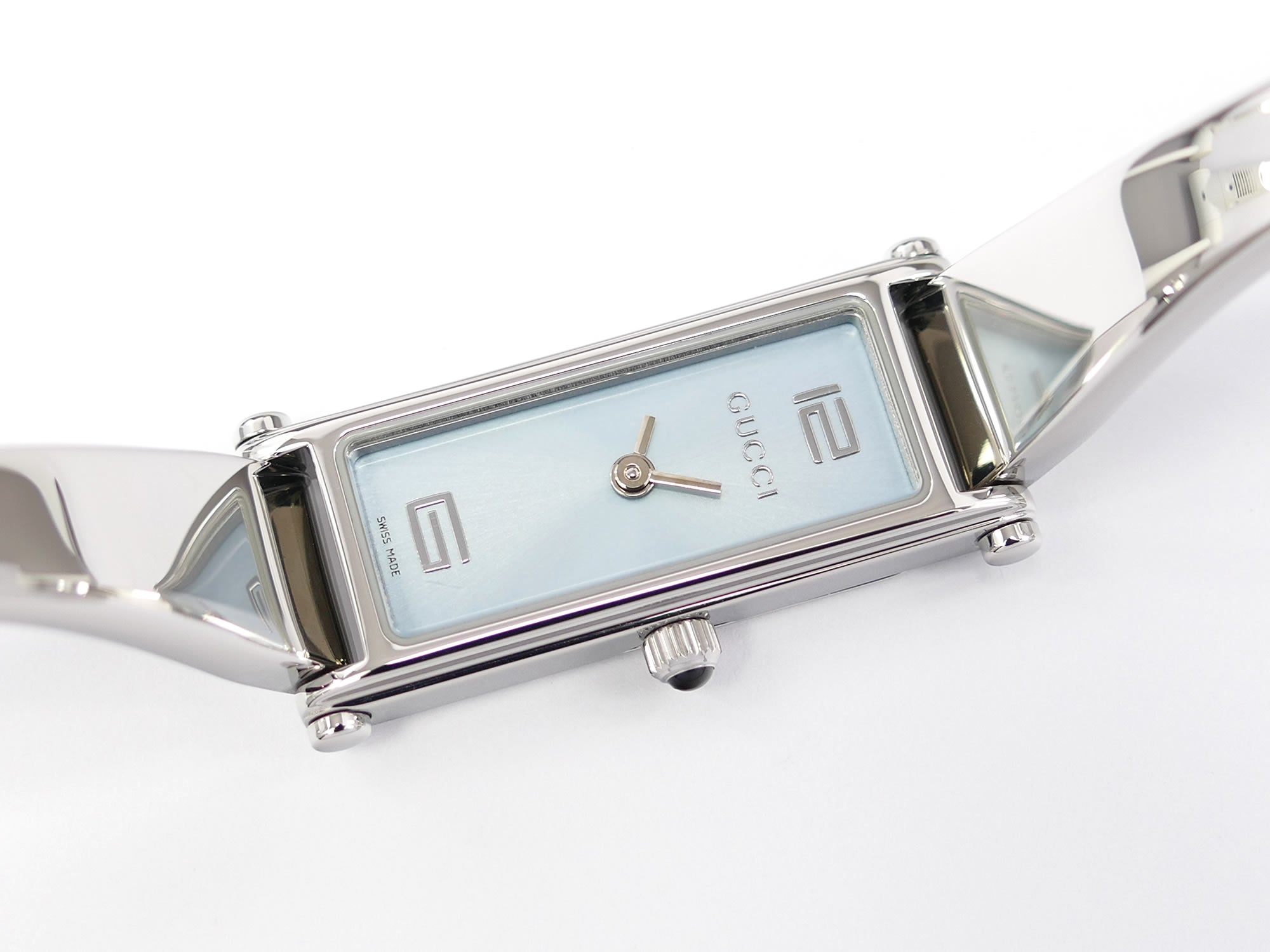 Gucci 1500L Blue Sunburst Rectangular Dial Stainless Steel