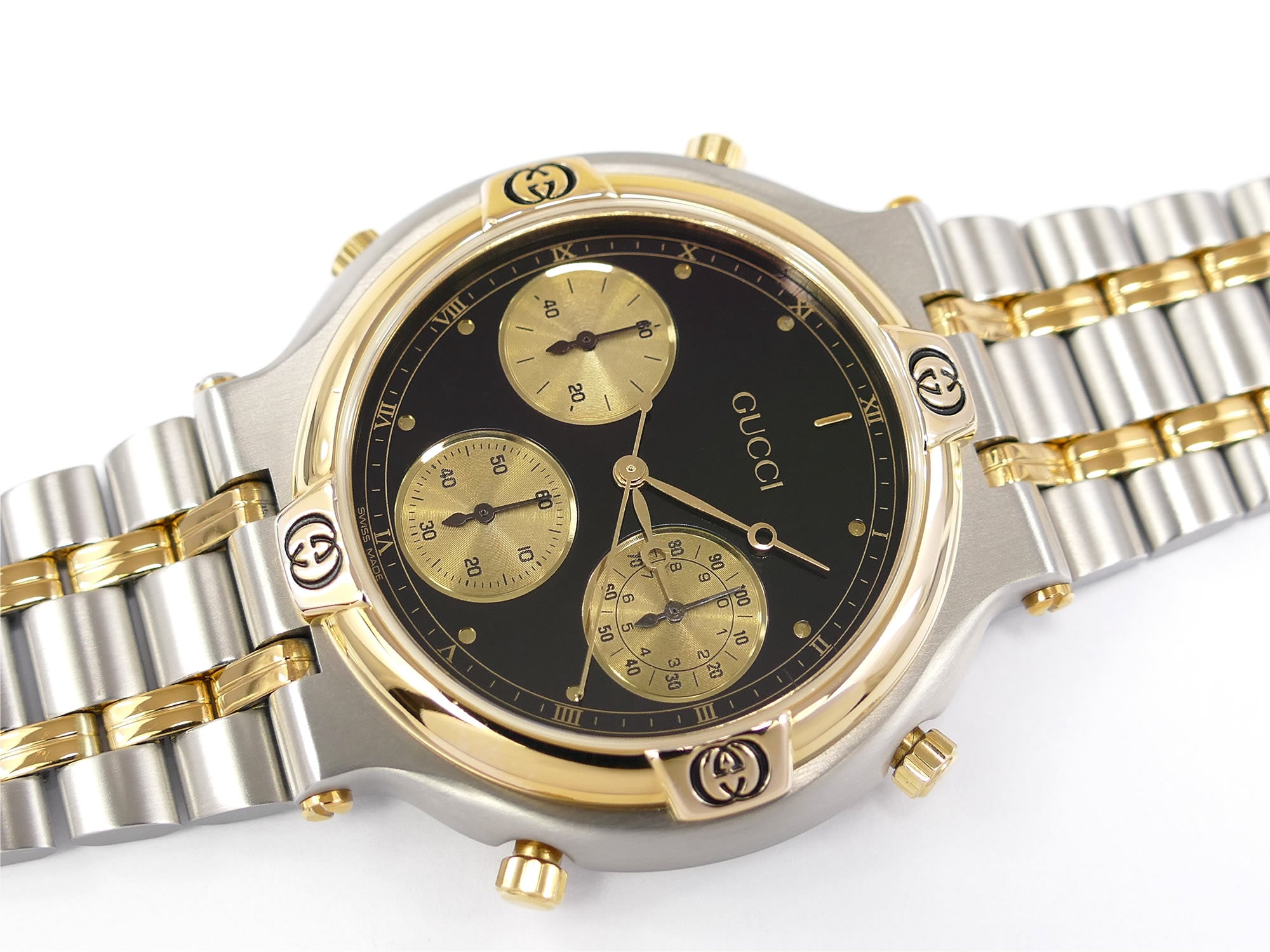 Gucci 9400 Chronograph Black Dial with 18k Gold Plating & Champagne Subdials