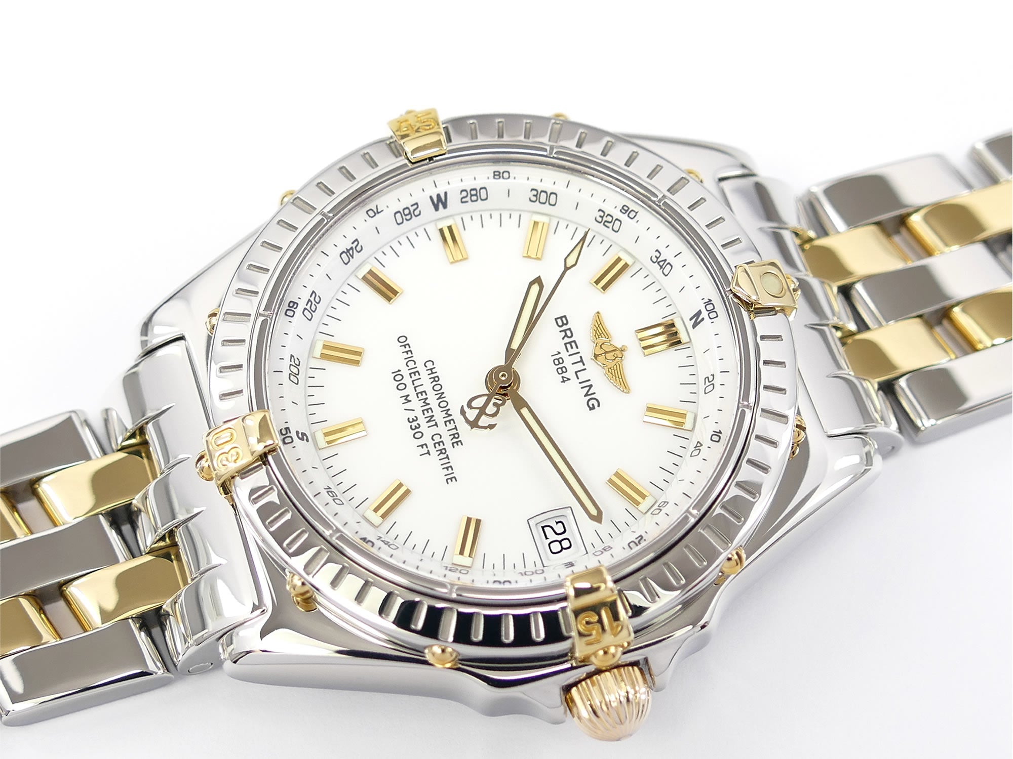 Breitling Wings Chronometer B10350 White Dial with Solid 18k Gold
