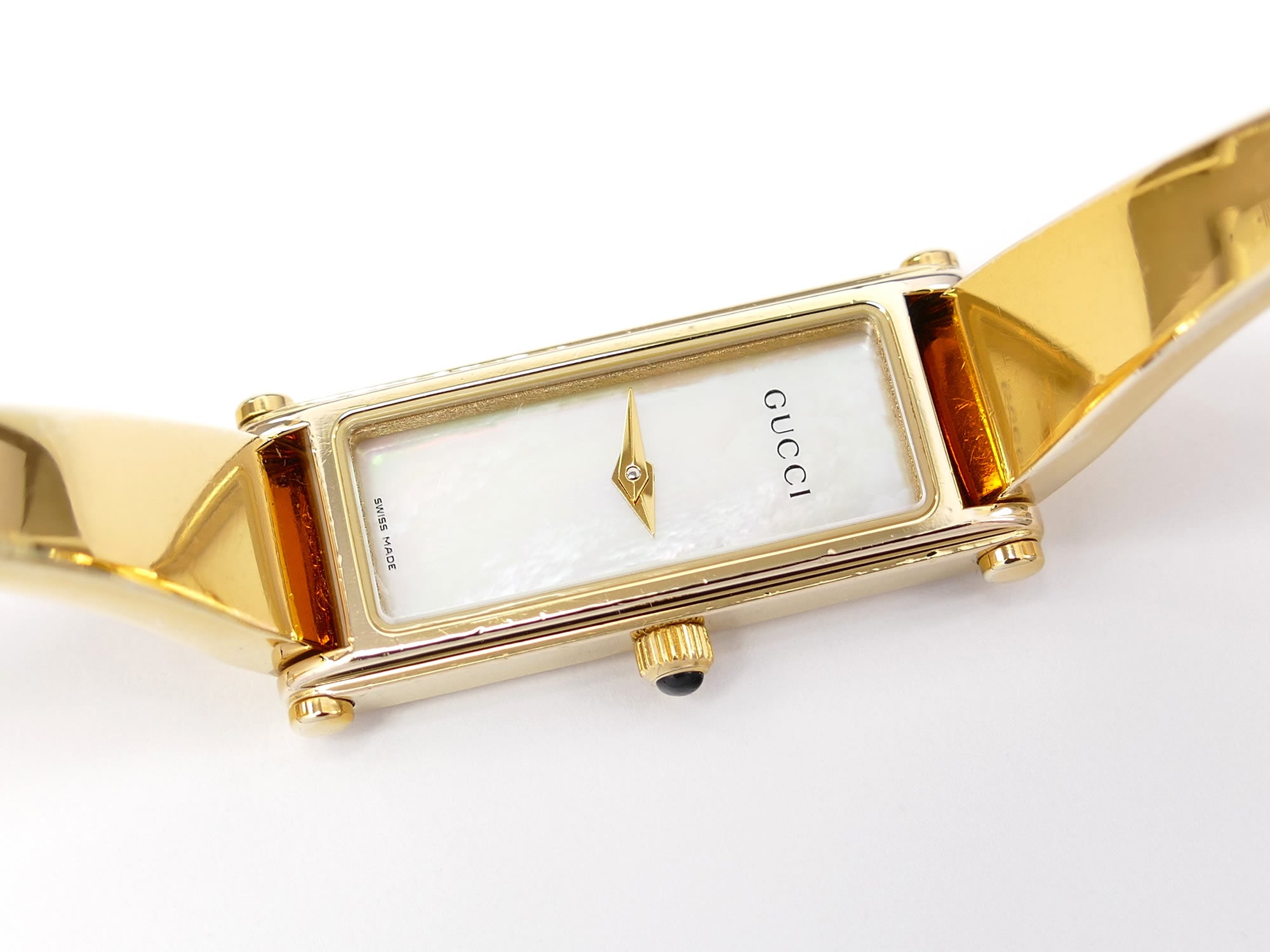 Gucci 1500L White Mother of Pearl Dial on 18k Gold Plated Bangle