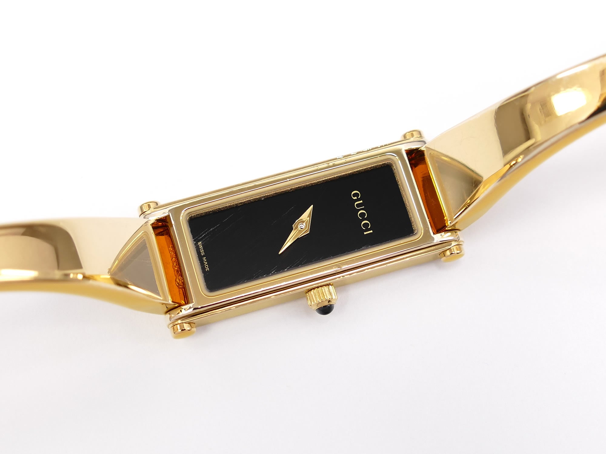 Gucci 1500L Black Dial on 18k Gold Plated Bangle