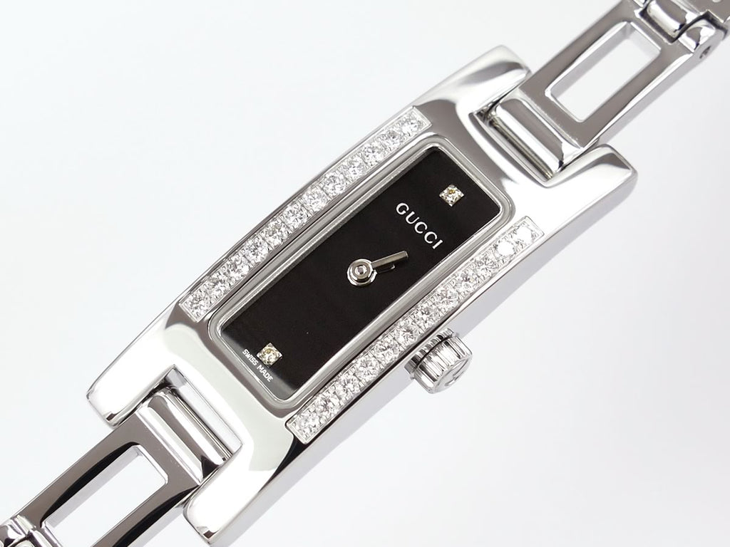Gucci 3900L Rectangular Black Dial set with 2 diamonds