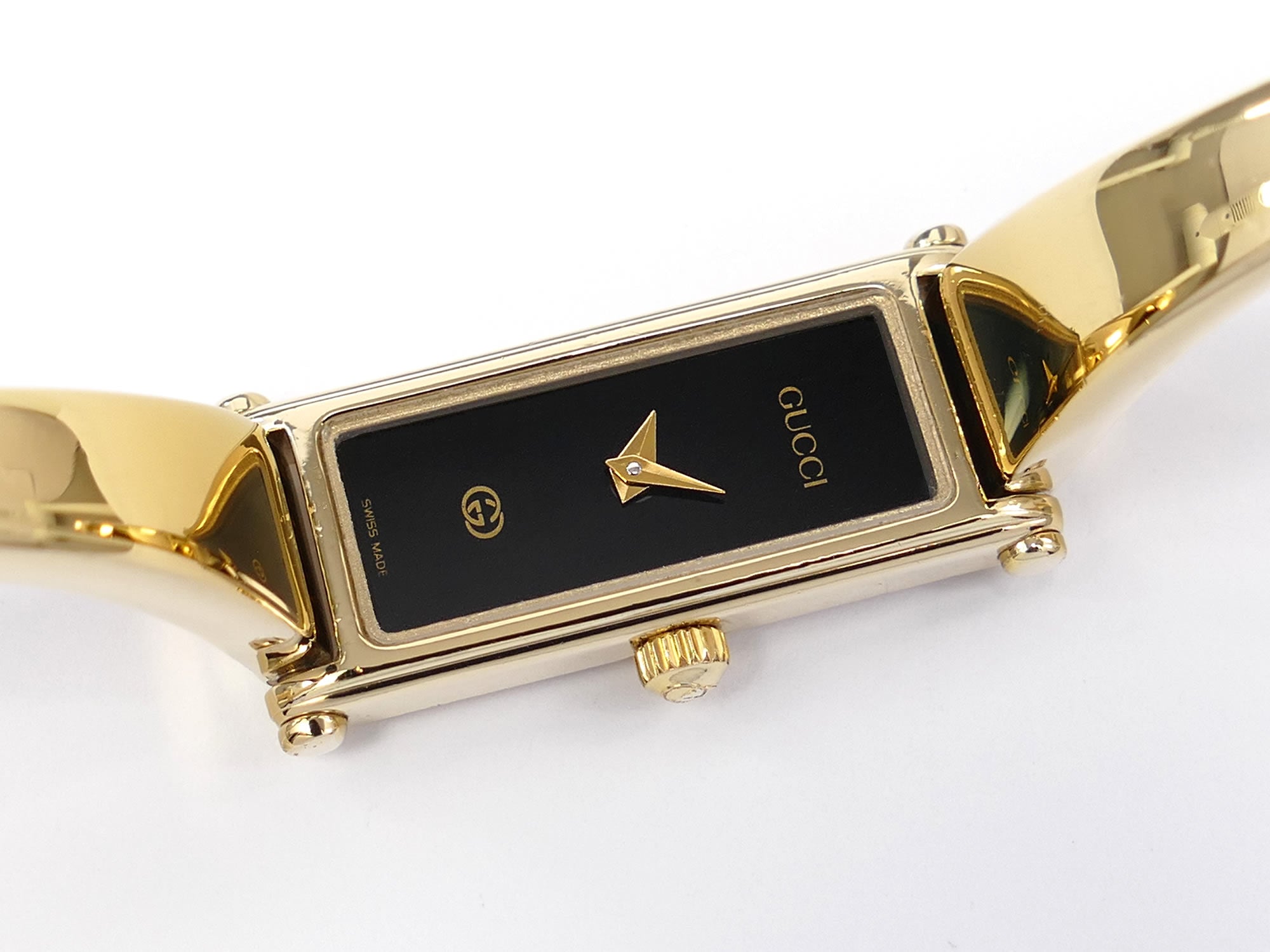 Gucci 1500L Black Dial on 18k Gold Plated Bangle