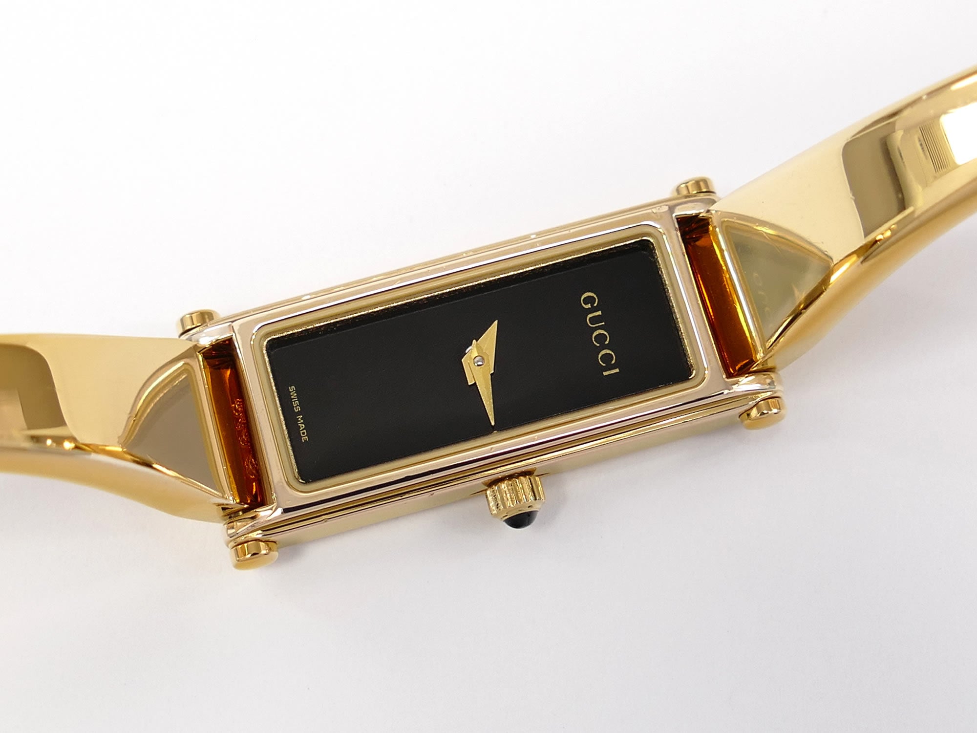 Gucci 1500L Black Dial on 18k Gold Plated Bangle