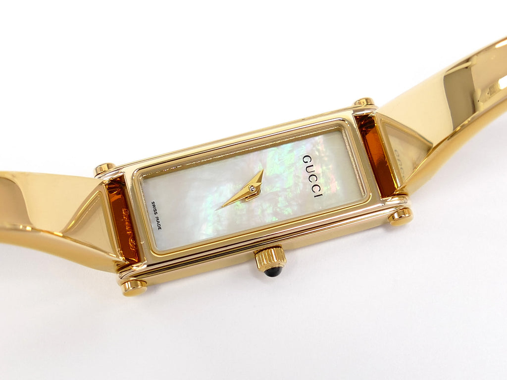 Gucci 1500L White Mother of Pearl Dial on 18k Gold Plated Bangle