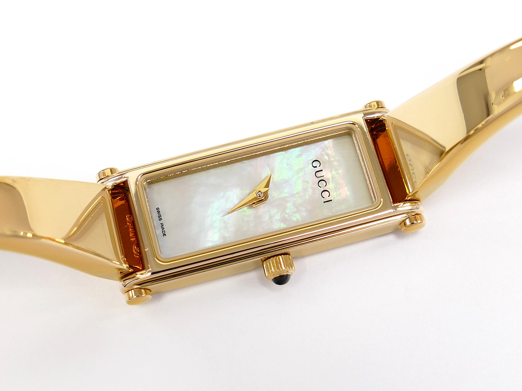 Gucci 1500L White Mother of Pearl Dial on 18k Gold Plated Bangle