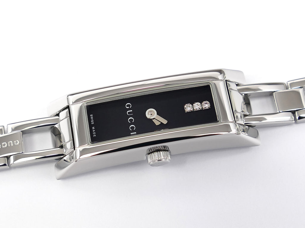 Gucci G-Link 110 Black Dial & 3 Diamonds Stainless Steel YA110514