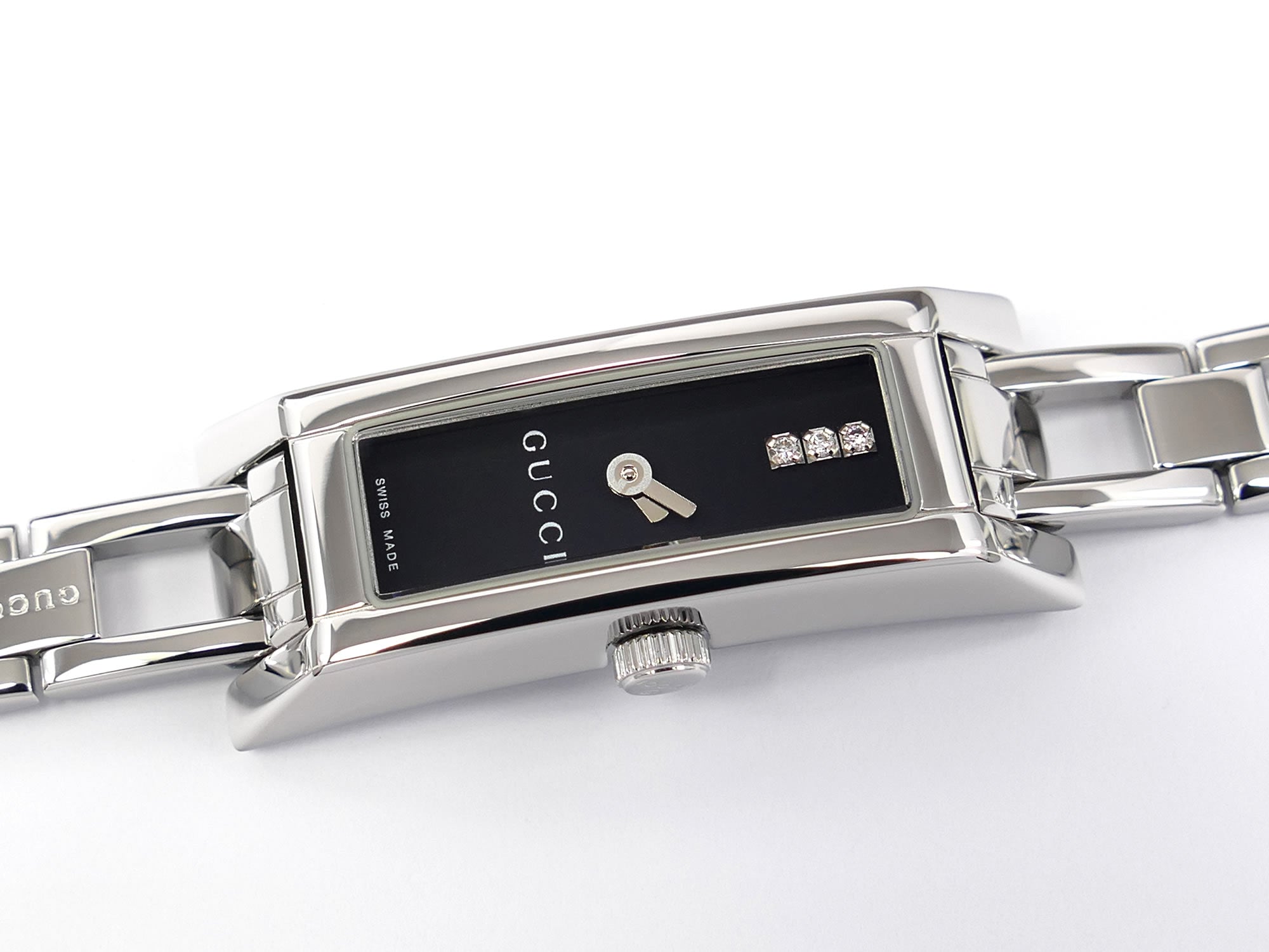 Gucci G-Link 110 Black Dial & 3 Diamonds Stainless Steel YA110514