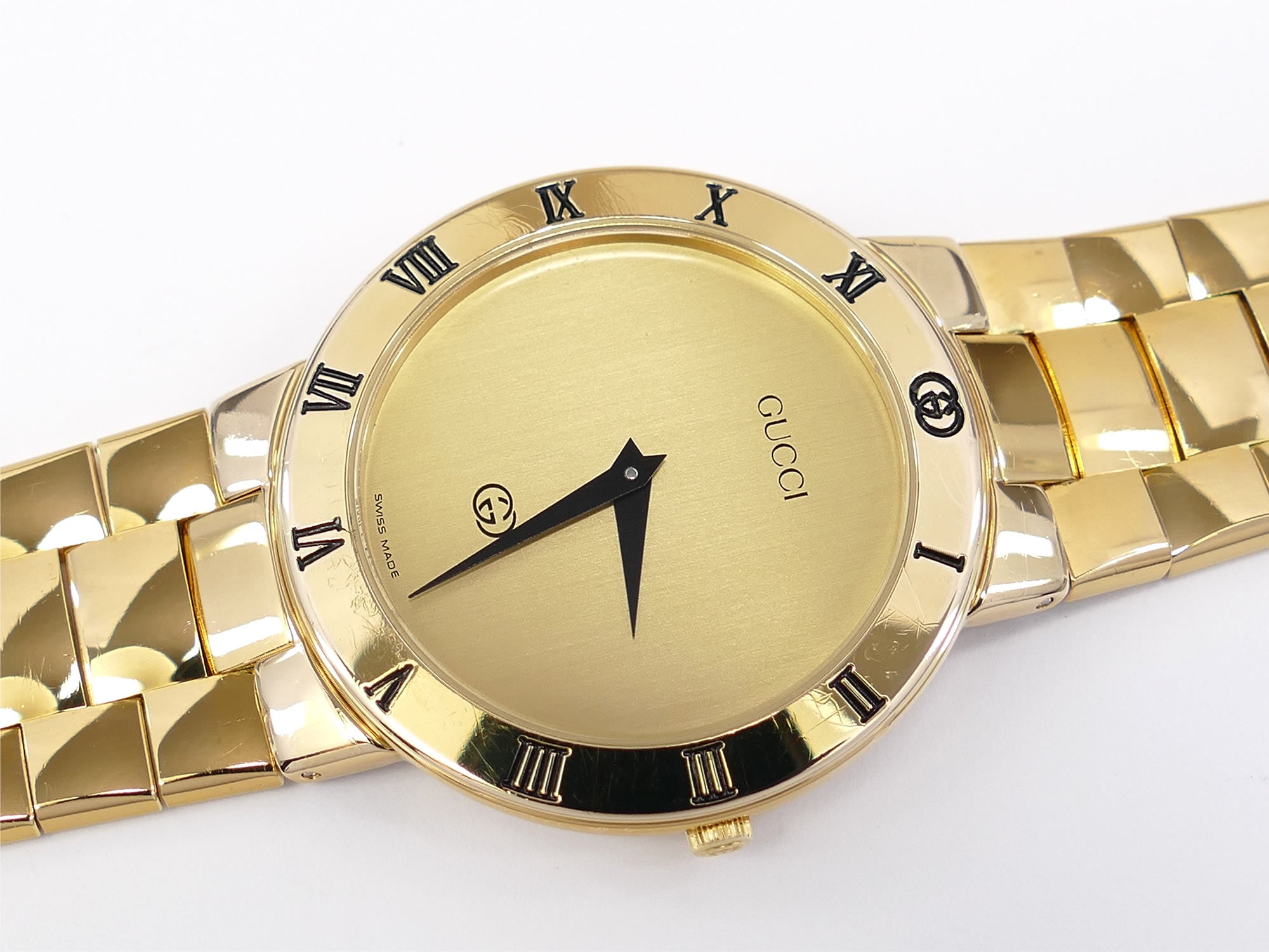 Gucci 3300M Champagne 18k Gold Plated Roman Numeral Bezel