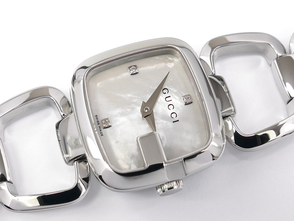Gucci G White Mother of Pearl with 3 Diamonds YA125502