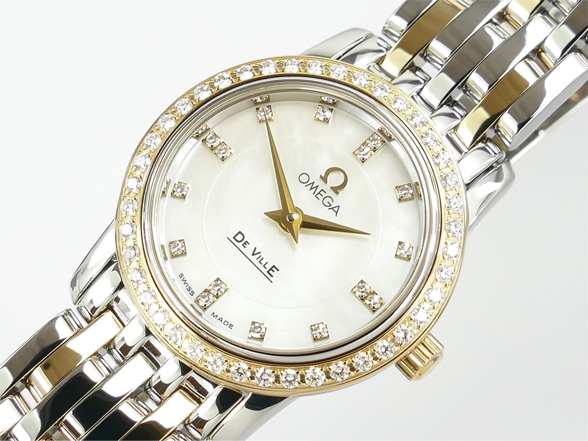 Omega De Ville Prestige White Mother of Pearl 4375.75.00 diamond set dial