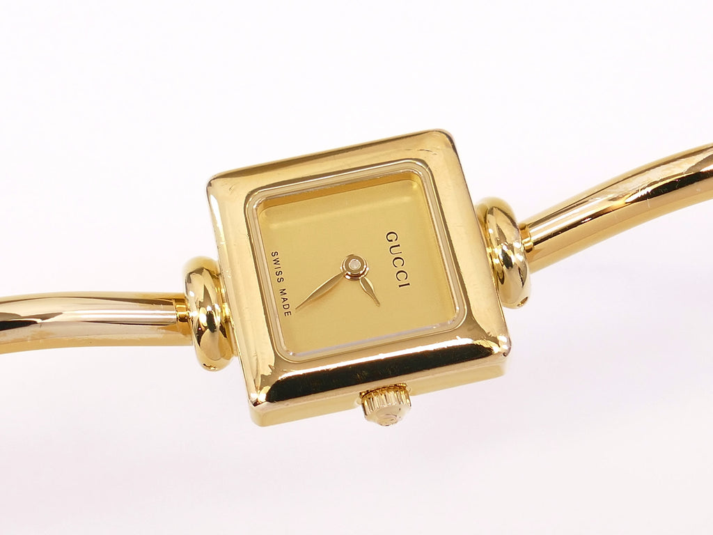 Gucci 1900L Champagne Square Dial on 18k Gold Plated Bangle