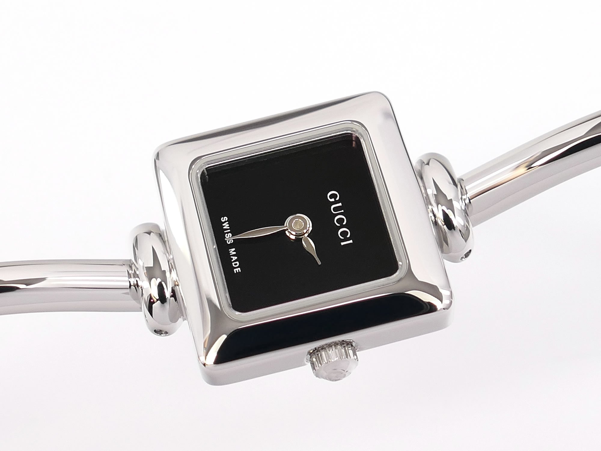 Gucci 1900L Black Square Dial on Stainless Steel Bangle