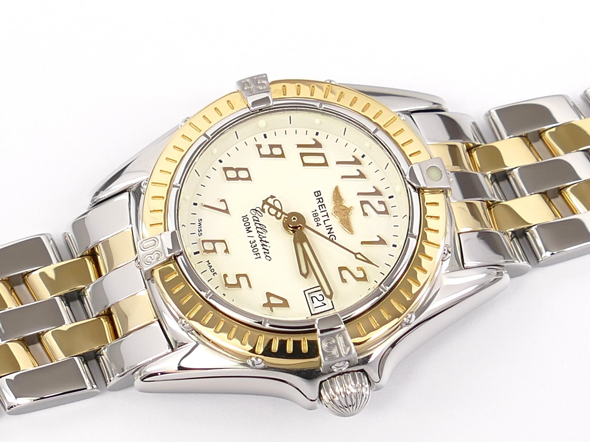 Breitling Callistino D52345 White Arabic Dial 18k Gold bezel