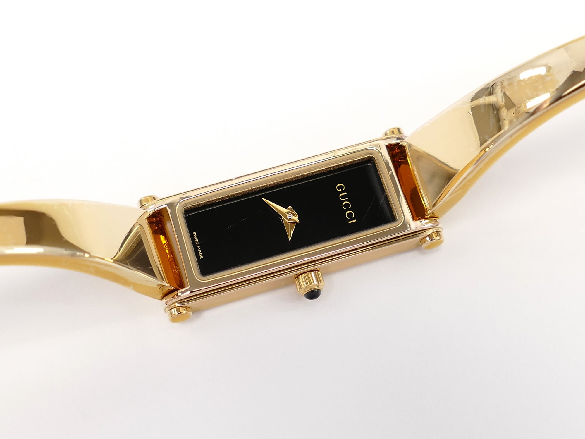 Gucci 1500L Black Dial 18k Gold Plated Rectangular Watch