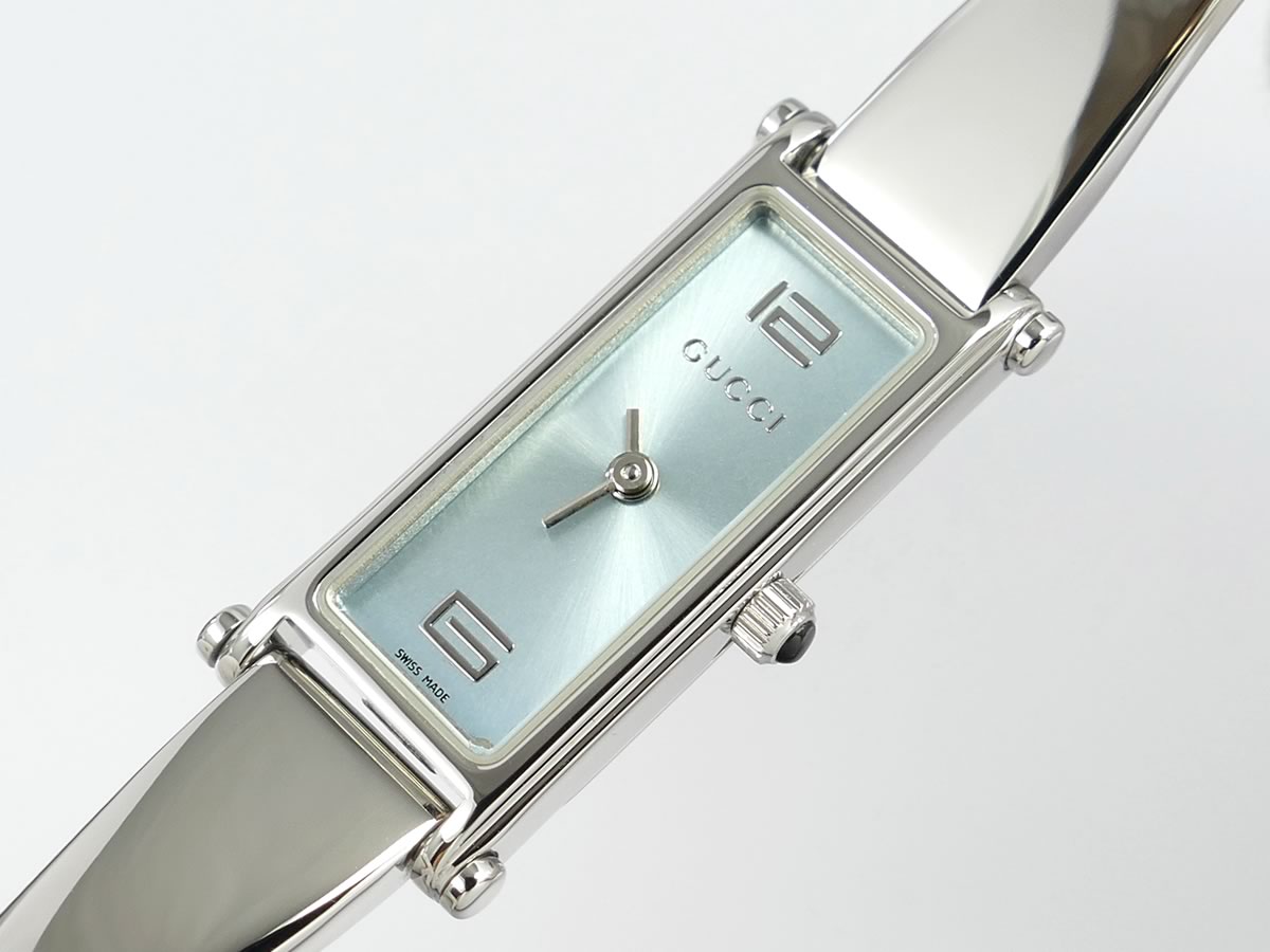 Gucci 1500 L Blue Sunburst Dial on Stainless Steel Bangle – SWWatches