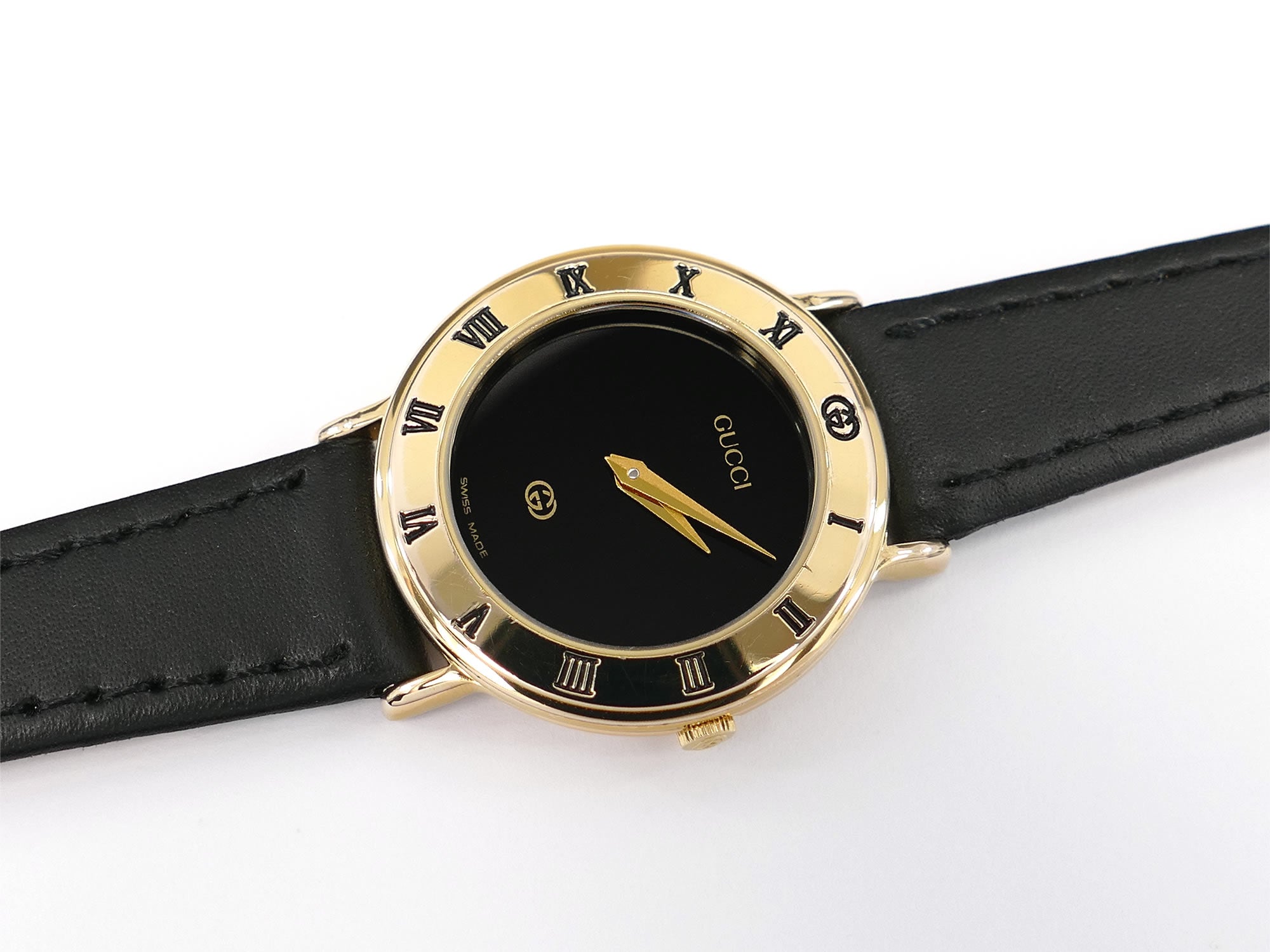 Gucci 3000L Black Dial 25mm Ladies 18k Gold Plated