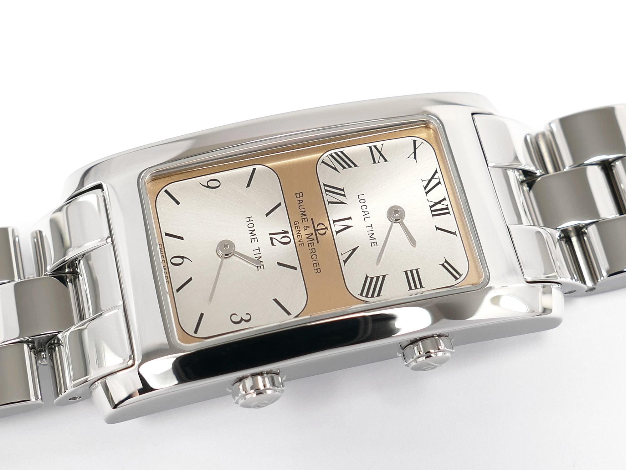 Baume & Mercier Hampton Dual Time MV045121 Copper Rectangular Dial with silver time zone dials