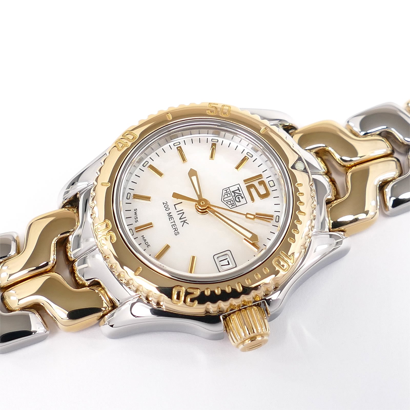 【タグホイヤー】TAG HEUER LINK 200m シルバー&18Kゴールド TAG Heuer Link WT1455 White Mother of Pearl & 18k Gold Ladies 25mm
