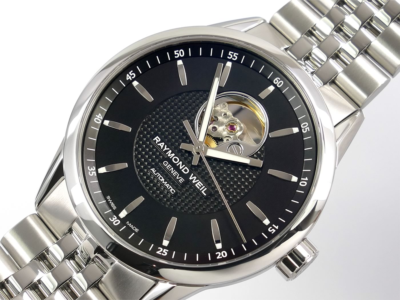 Raymond Weil Freelancer 2710 Black Dial baton markers semi skeleton