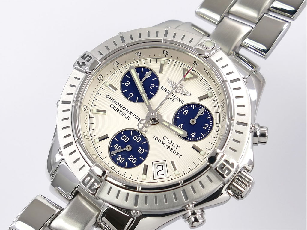Breitling Colt Chrono A73350 Silver / Blue Dial Chronometer with rotating divers bezel