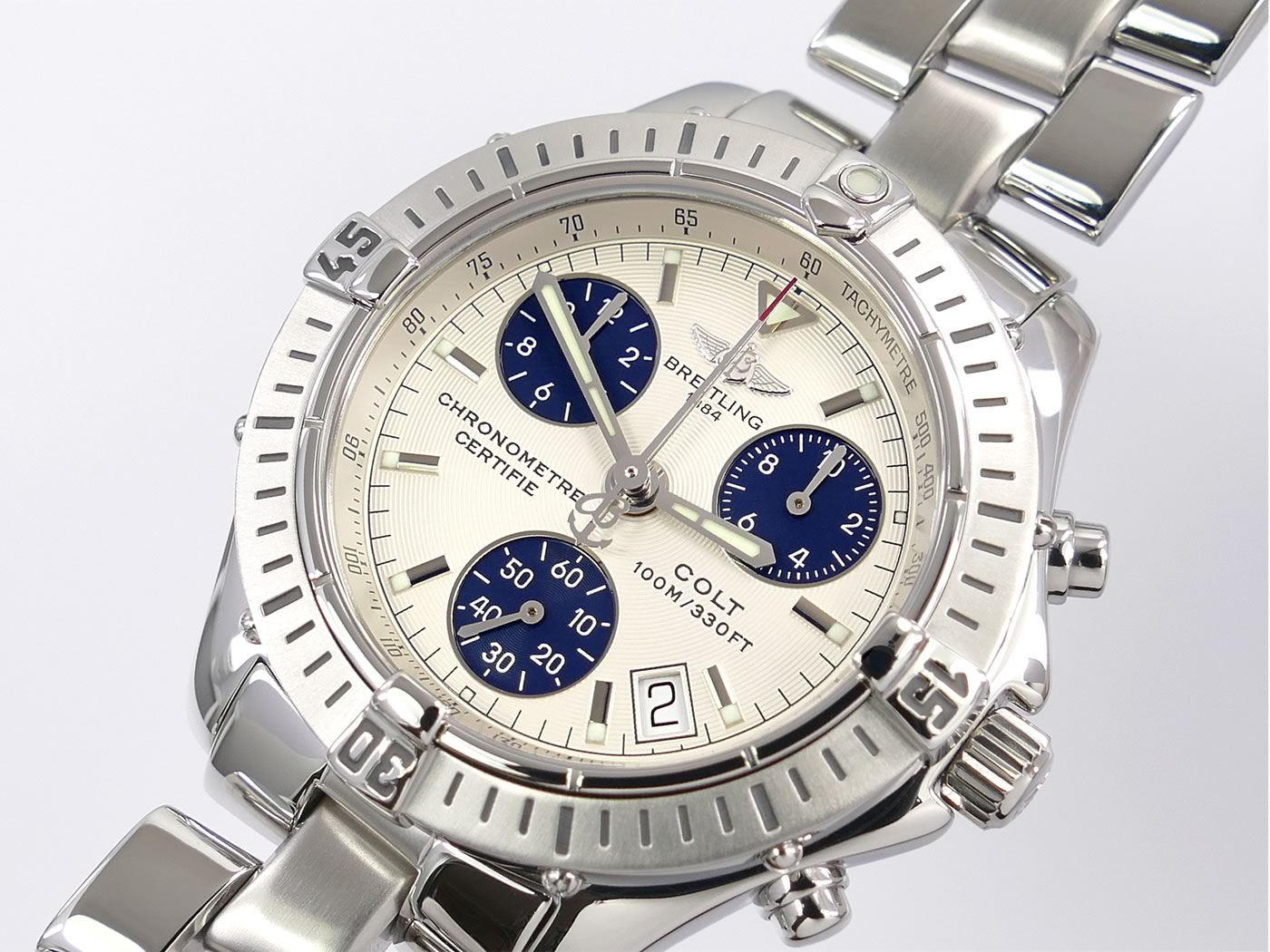 Breitling Colt Chrono A73350 Silver / Blue Dial Chronometer with rotating divers bezel