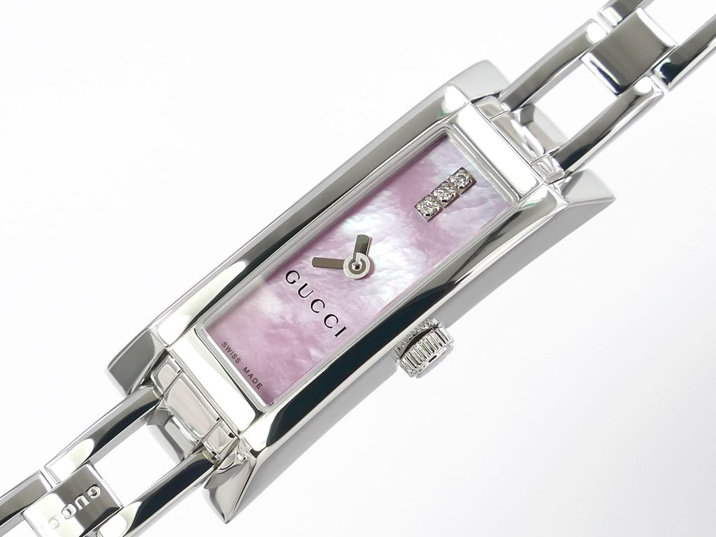 Gucci G-Link 110 Pink Mother of Pearl YA110515 iridescent rectangular face