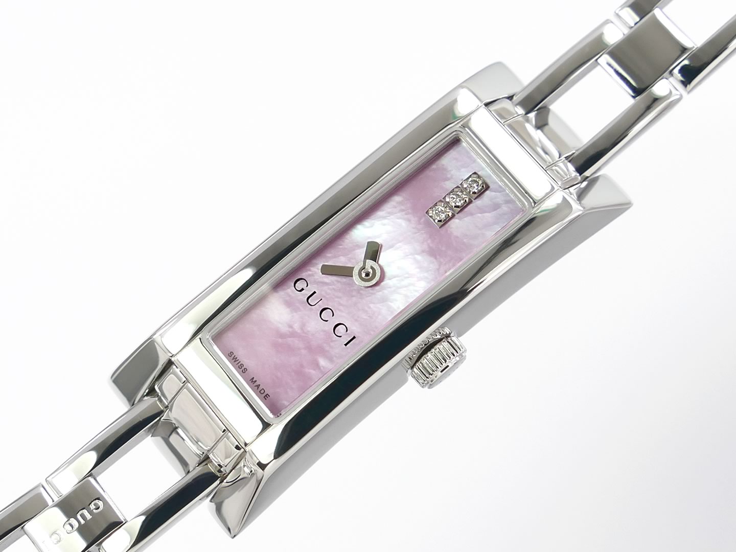 Gucci G-Link 110 Pink Mother of Pearl YA110515 iridescent rectangular face