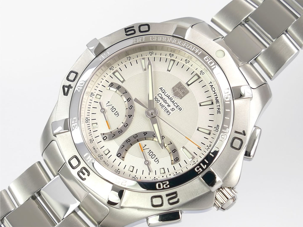 TAG Heuer Aquaracer Calibre S Silver CAF7011.BA0815 1/100th second chronograph