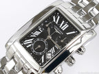 Longines DolceVita Black Chronograph L5.656.4.79.6 close up dial with Roman Numerals