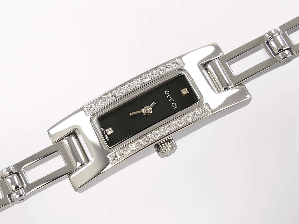 Gucci 3900L black rectangular dial with 2 diamonds
