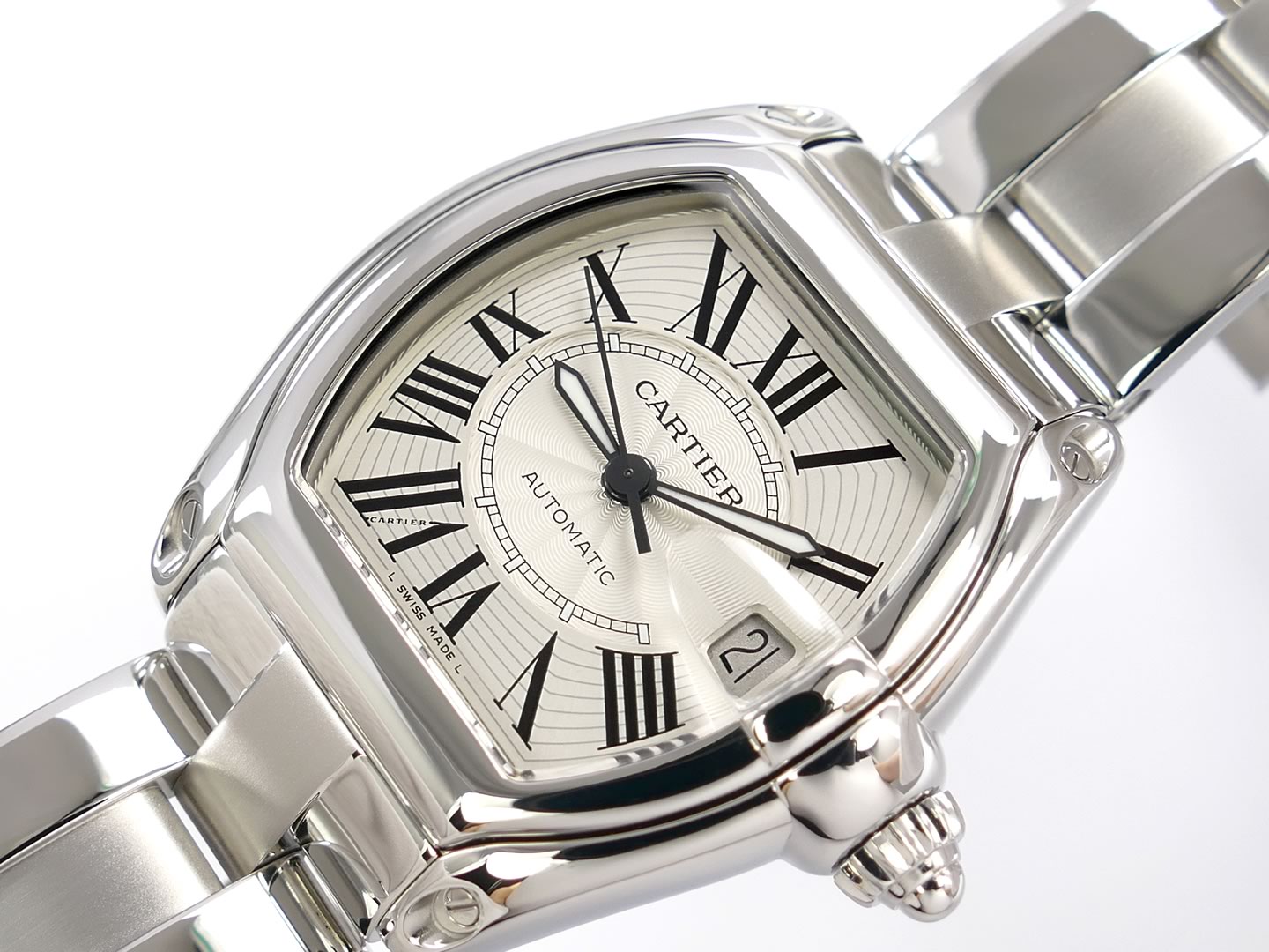 Cartier Roadster 2510 Silver with Roman Numerals and date