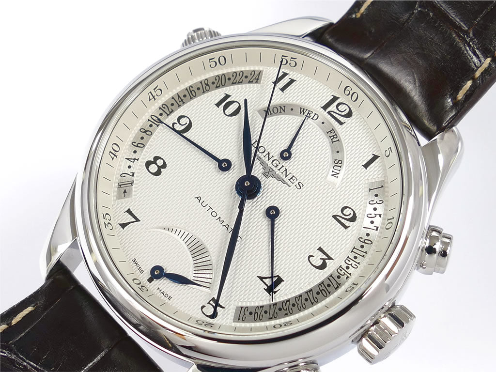Longines Master Collection Silver L2.714.4.78.3 guilloche dial close up with Arabic numerals