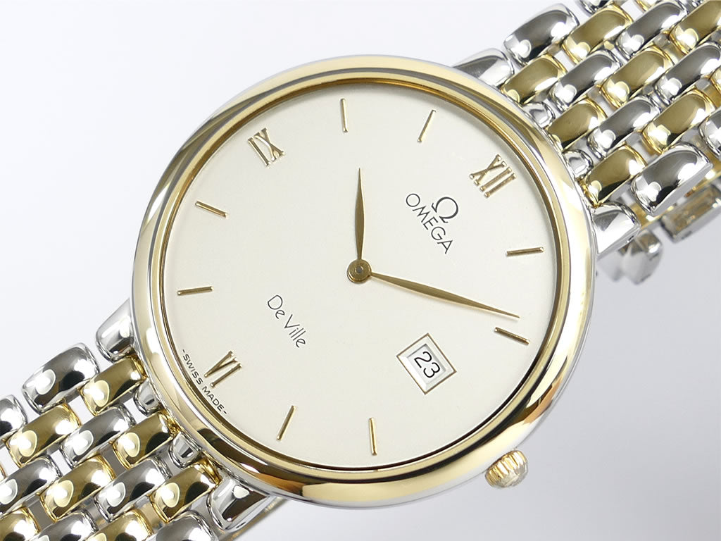 Omega De Ville Silver Dial 396.2379 Solid 18k Gold & Stainless Steel Quartz