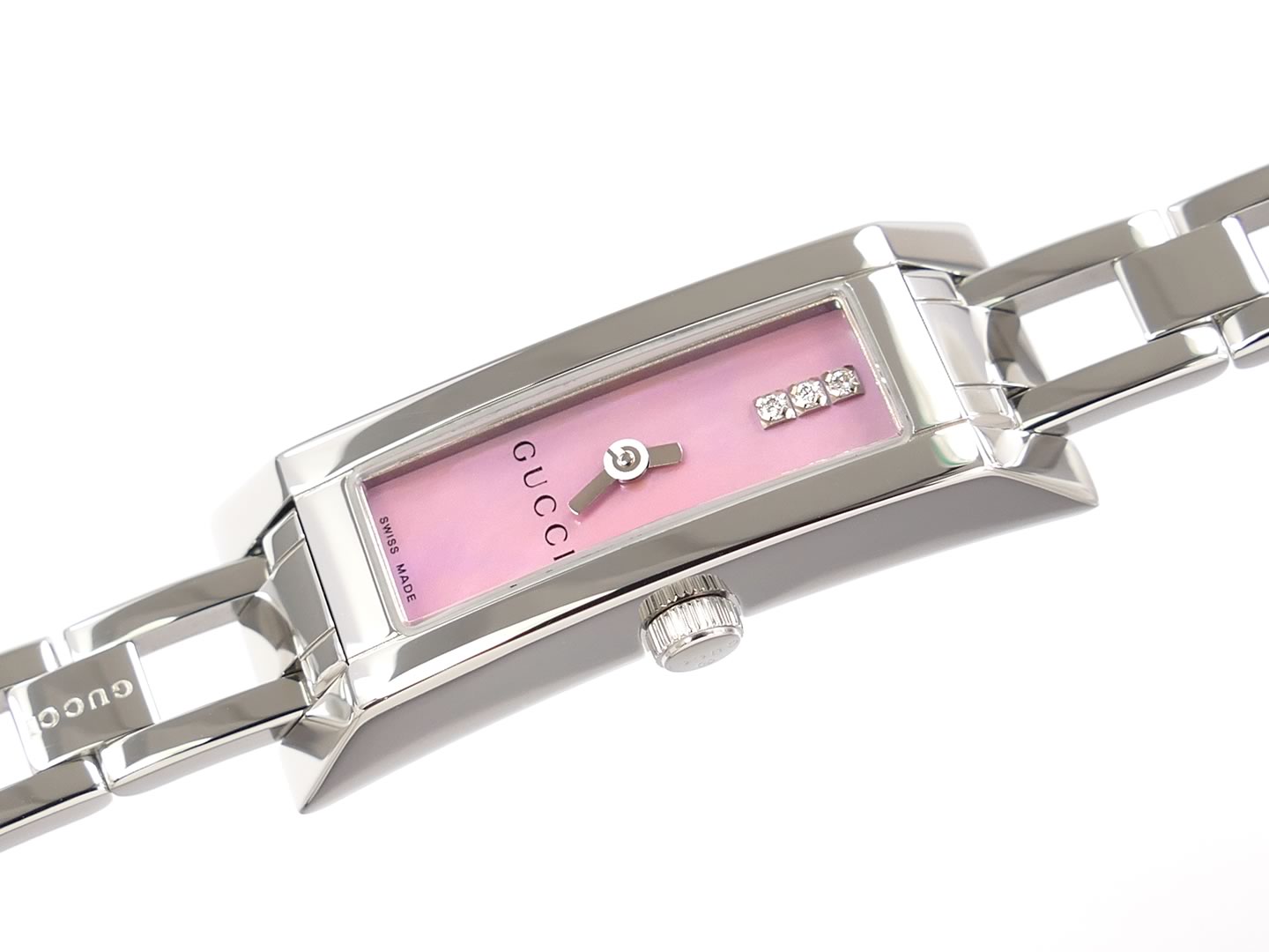 Gucci G-Link 110 Pink Mother of Pearl Rectangular Dial with 3 diamonds