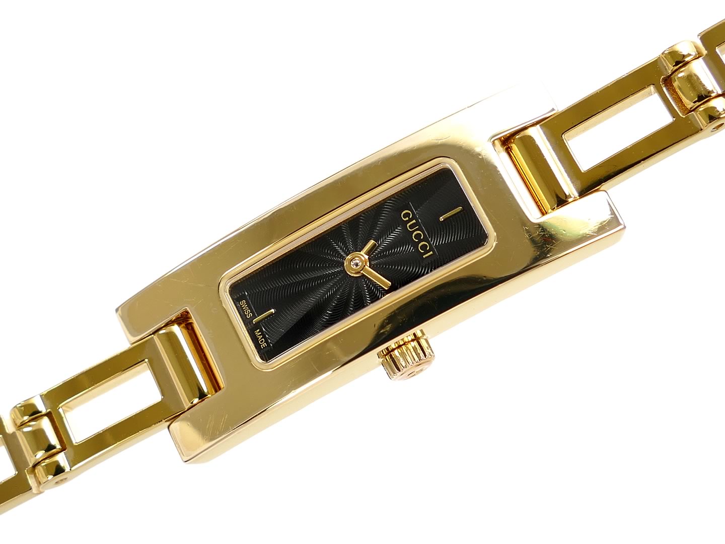 Gucci 3900L Rectangular Guilloche Black Dial 18k