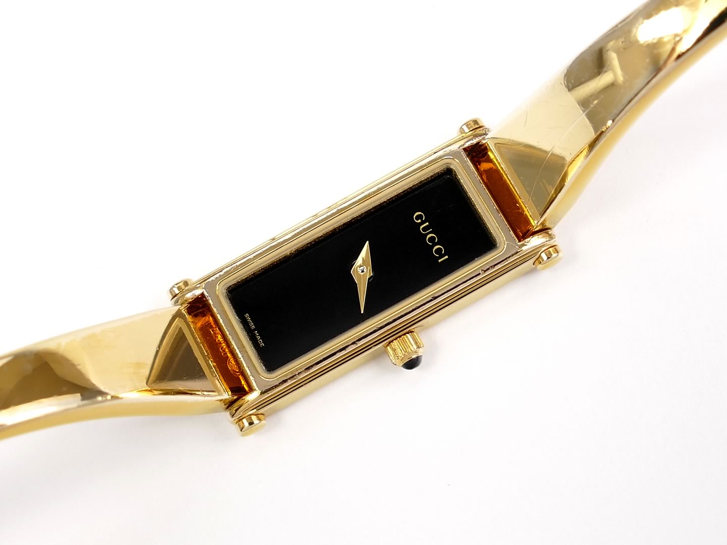 Gucci 1500L Black Dial on 18k Gold Plated Bangle – SWWatches
