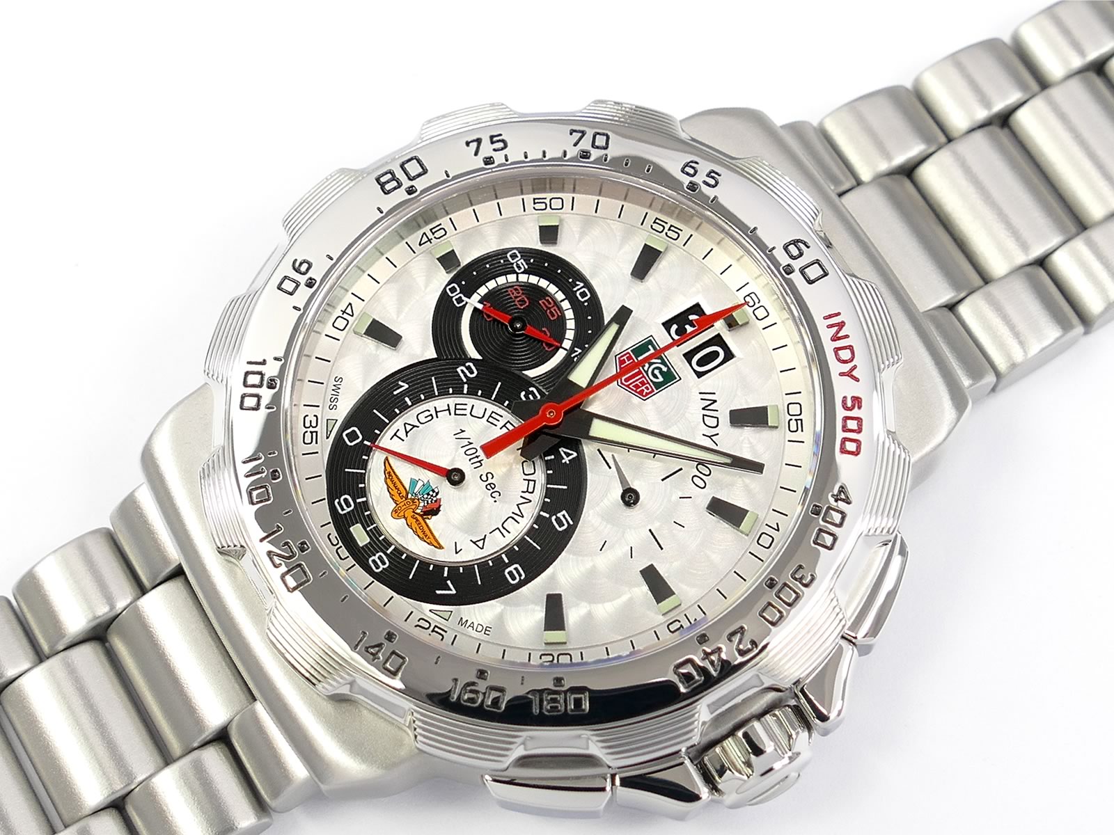 TAG Heuer Formula 1 Indy 500 Chronograph CAH101B.BA0854 silver dial with tachymeter bezel